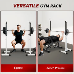 PURE Heavy Duty Weight Bar Barbell Squat Stand Barbell Rack Spotter, for Home, Gym - Black