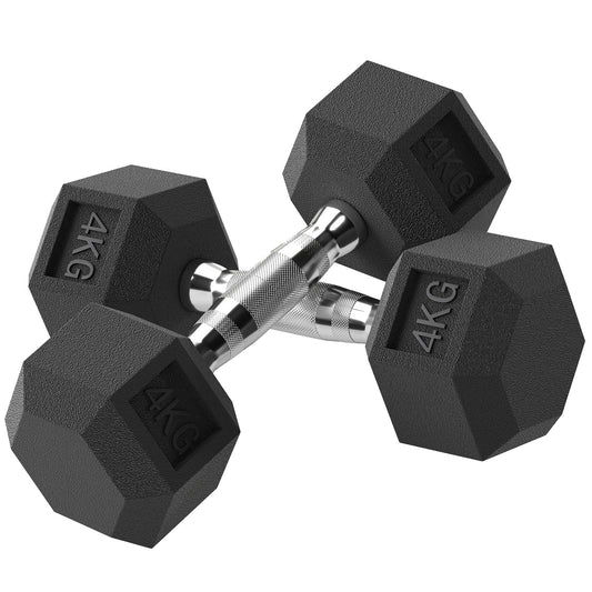 PURE 2x4kg Rubber Dumbbell Sports Hex Weights Sets Home Gym Fitness Hexagonal Dumbbells Kit Weight Lifting Exercise