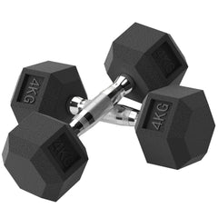 PURE 2x4kg Rubber Dumbbell Sports Hex Weights Sets Home Gym Fitness Hexagonal Dumbbells Kit Weight Lifting Exercise