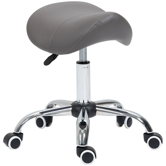 PURE Cosmetic Stool 360° Rotate Height Adjustable Salon Massage Spa Chair Hydraulic Rolling Faux Leather Saddle Stool, Grey