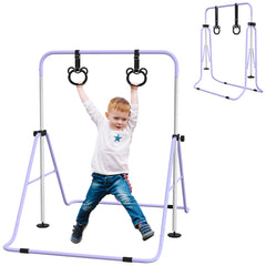 PURE Adjustable Height, Foldable Kids Gymnastics Bar w/ Non-slip Rubber Floor Rings, for 3+ Years, Purple