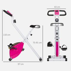 PURE Folding and Quiet Exercise Bike with 8-Level Magnetic Resistance and Heart Rate Sensor, for Home Gym, Pink and White