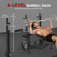 PURE Weight Bench, 6 in 1 Adjustable Bench Press with Leg Extension, Barbell Rack, Preacher Curl Pad, Resistance Band, Multi-Function Home Gym Equipment for Strength Training Weightlifting