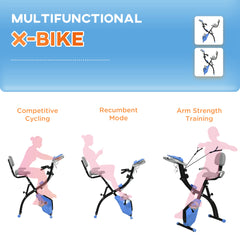 PURE 2-in-1 Folding Exercise Bike with 8-Level Magnetic Resistance, Arm Resistance Band, Pulse Sensor, Blue