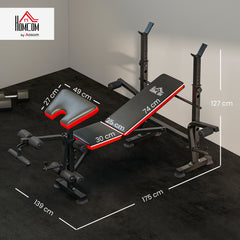 PURE Adjustable Weight Bench with Leg Extension, Barbell Rack, Preacher Curl Pad, Butterfly, Multi-Function Home Gym Bench for Strength Training, Red