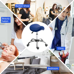 PURE Saddle Stool, Height Adjustable Salon Chair for Massage Spa, Faux Leather, Dark Blue