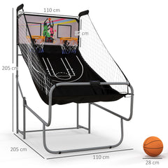 PURE Foldable Double-Hoop Basketball Arcade Game, with Eight Modes, Four Basketballs, Electronic Scoreboard, Sound Effects