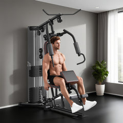 PURE Multifunctional Home Gym Equipment Workout Station, Chest Station, Butterfly Press & Leg Developer, 45kg Weight Stack Multi Gym Machine Fitness Equipment for Full Body Fitness