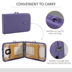 PURE Portable Massage Bed, Folding Spa Beauty Massage Table with 2 Sections, Carry Bag and Wooden Frame, Purple