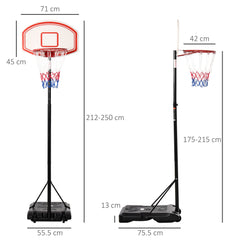 PURE Portable Basketball Stand 175-215cm Adjustable Height Sturdy Rim Hoop w/ Large Wheels Stable Base Net Free Standing