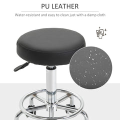 PURE Round Rolling Stool, PU Leather Height Adjustable Stool Chair with Wheels and Swivel Seat for Salon, Massage, Spa, Home Kitchen, Black