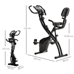 PURE 2-in-1 Folding Exercise Bike with 8-Level Magnetic Resistance, Arm Resistance Band, Pulse Sensor, Black
