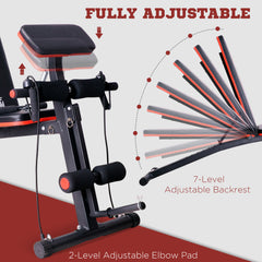 PURE Foldable Weight Bench, Adjustable Strength Training Sit Up Ab Bench, Incline/Decline, Red