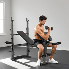PURE Multi-Exercise Adjustable Weight Bench with Bench Press Rack