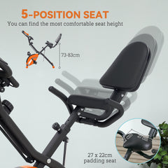 PURE Five-in-one Foldable Exercise Bike, Stationary Bike with Arm Workout Bands, LDC Monitor, Phone Holder, Orange