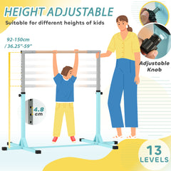 PURE Height Adjustable Gymnastics Horizontal Bar for Kids, Children Junior Kip High Bar Fitness, Light Blue