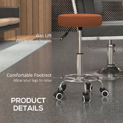 PURE PU Leather Rolling Stool, Height Adjustable Stool Chair with Wheels for Salon, Massage, Spa, Brown