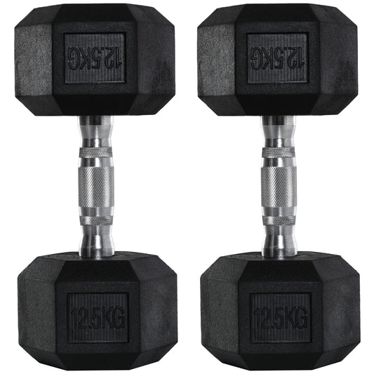 PURE 2x12.5kg Rubber Hex Dumbbell Portable Hand Weights Dumbbell Home Gym Workout Fitness Hand Dumbbell