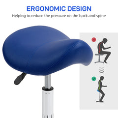 PURE Saddle Stool, Height Adjustable Salon Chair for Massage Spa, Faux Leather, Dark Blue