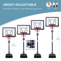 PURE 1.55-2.1m Basketball Hoop and Stand w/ Fillable Base, Wheels