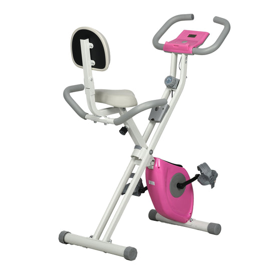 PURE Folding Exercise Bike, with Adjustable Magnetic Resistance, Seat Height - White and Pink