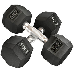 PURE 2x6kg Hex Dumbbells Set Rubber Dumbbells Weight Lifting Equipment Fitness Home Gym