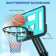 PURE Fully Adjustable Basketball Hoop Outdoor, 146-236cm Basketball Hoop and Stand with Weighted Base and Shatterproof Backboard, Portable on Wheels for Junior, Adults