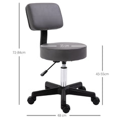 PURE Beautician's Swivel Salon Chair w/ Padded Seat Back 5 Wheels Adjustable Height Salon Hairdressers Tattoo Spa Rolling Cushion Professional 35cm Grey