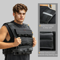 PURE 15KG Adjustable Weighted Vest, Running Weight Vest, with 30 Metal Weights, Reflective Strips, for Running, Exercise