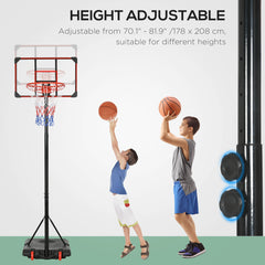 PURE Height Adjustable Basketball Hoop and Stand with Firm Backboard and Weighted Base, Portable on Wheels, Red