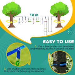 PURE 10-Piece Zip Line Kit for Kids with 10m Slackline, Monkey Bars, Swing, Climbing Ladder, Hanging Tray, Metal Rings