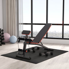 PURE Foldable Weight Bench, Adjustable Strength Training Sit Up Ab Bench, Incline/Decline, Red