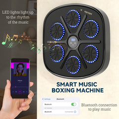 PURE Music Boxing Machine, Smart Bluetooth Boxing Machine Wall Mounted with 9 Speeds & Modes, LED Lights and Gloves, Punching Pad for Adults, Black
