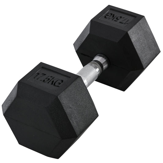 PURE 17.5KG Single Rubber Hex Dumbbell Portable Hand Weights Dumbbell Home Gym