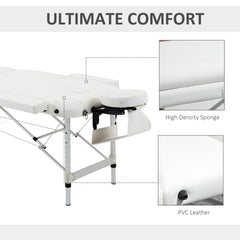 PURE Foldable Massage Bed Portable Table, 3-Section Aluminium Foldable Beauty Couch, Professional Salon Spa Table with Headrest Support and Carry Bag, 81 cm Width, White