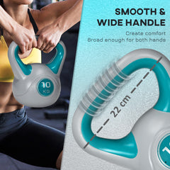 PURE Kettlebell, 10kg Kettle Bells with Handle for Home Gym Weight Lifting and Strength Training, Light Blue and Grey