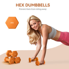 PURE 2 x 1.5kg Hexagonal Dumbbells Weights Set with Non-Slip Grip for Home Gym Workout, Orange