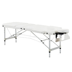 PURE Foldable Massage Bed Portable Table, 3-Section Aluminium Foldable Beauty Couch, Professional Salon Spa Table with Headrest Support and Carry Bag, 81 cm Width, White