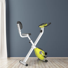 PURE Folding Exercise Bike, Fitness Bicycle Indoor Trainer, 8-Level Magnetic Resistance Adjustable, with LCD Monitor, Pulse Sensor, Yellow