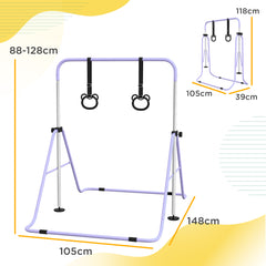 PURE Adjustable Height, Foldable Kids Gymnastics Bar w/ Non-slip Rubber Floor Rings, for 3+ Years, Purple