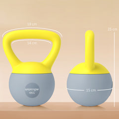 PURE 4KG Soft Kettlebell, Kettle Bell with Non-Slip Handle for Home Gym, Weight Lifting, Strength Training, Yellow/Grey
