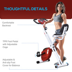 PURE Folding Exercise Bike, Fitness Bicycle Indoor Trainer, 8-Level Magnetic Resistance Adjustable, with LCD Monitor, Pulse Sensor, Red