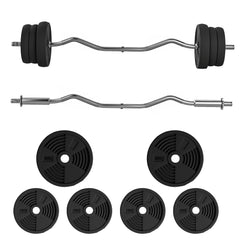 PURE 25kg Barbell Set, Adjustable Weights with Curl bar and Non-Slip Handle, for Women and Men Weight Lifting Training