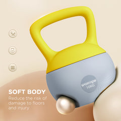 PURE 10KG Soft Kettlebell, Kettlebell with Non-Slip Handle for Home Gym, Weight Lifting, Strength Training, Yellow/Grey