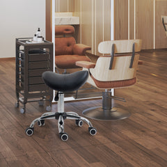 PURE Cosmetic Stool 360° Rotate Height Adjustable Salon Massage Spa Chair Hydraulic Rolling Faux Leather Saddle Stool Mobility, Black