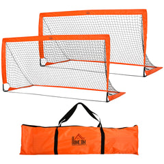PURE Set of 2 Football Goal Net 6 x 3 ft Foldable Outdoor Sport Training Teens Adults Football with Carrying Bag Orange