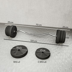 PURE 25kg Barbell Set, Adjustable Weights with Curl bar and Non-Slip Handle, for Women and Men Weight Lifting Training