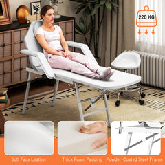 PURE Portable Massage Table, 3 Section Adjustable Beauty Bed, Foldable Massage Bed with Face Hole, Recliner Chair with Removable Headrest and Armrests for Spa, Lash, Tattoo, White