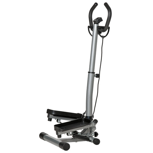 PURE Adjustable Twist Stepper Fitness Step Machine, LCD Screen, Height-Adjust Handlebars, Home Gym, Silver and Black
