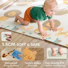 PURE Baby Play Mat, Double Sideded Foldable Kids Crawling Mat, Reversible & Waterproof, Animal